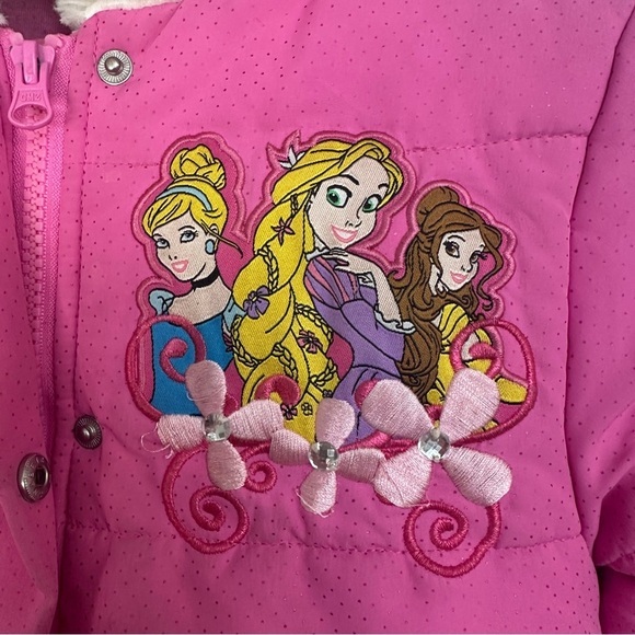 Disney Princess Puffer Winter Coat Jacket Toddler Small Hooded Embroidered Pink‎ - Picture 4 of 16